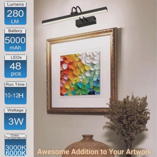 Rechargeable Picture Light with Remote, 13", Black - color: Painted Black, size: 13 inches