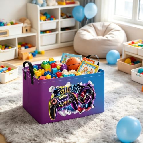 Rectangle Foldable Storage Basket Handles For Home, 3D Gamer - color: REC-3D Gamer