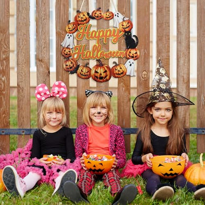 Wood Wreath for Front Door Porch Window Wall Hanging Decor (Halloween) - style: Halloween