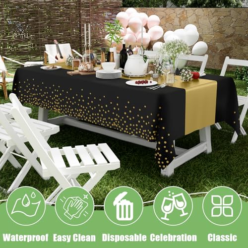 Smiry Disposable Rectangle Plastic 54 x 108 Inch Table Cloth 3 Pack - color: Black and Gold
