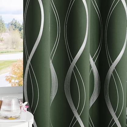 NICETOWN 100% Blackout Print Curtains 63 inch Long, Dark Mallard - color: 100% Blackout - Dark Mallard, size: 52"W x 63"L (Pack of 2)