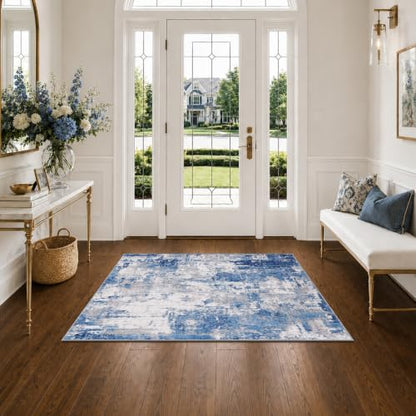 RELEANY Washable 3'x5' Abstract Area Rug for Living Room Blue Gray - color: Blue/Gray, size: 3' x 5' (Rectangular)