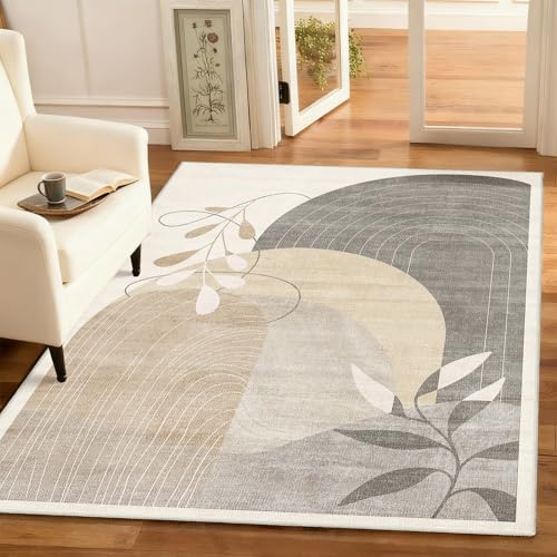 MUJOO 3x5 Rug Washable Area Rugs Low Pile Non Slip Mid Century Modern - color: Beige（modern）, size: 3' x 5' (Rectangular)