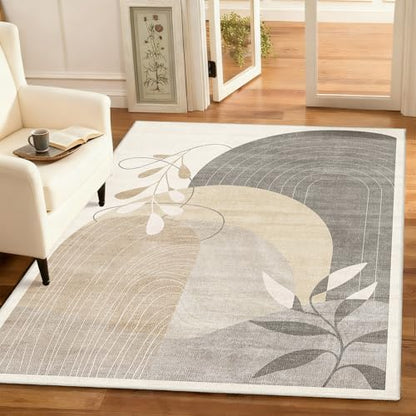 MUJOO 3x5 Rug Washable Area Rugs Low Pile Non Slip Mid Century Modern - color: Beige（modern）, size: 3' x 5' (Rectangular)