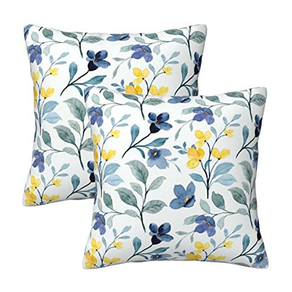 Yellow Sage Green Blue Floral Throw Pillow Covers 16x16 Inch Set of 2 - color: Yellow Blue Flower, size: 16" x 16" (Pack of 2)