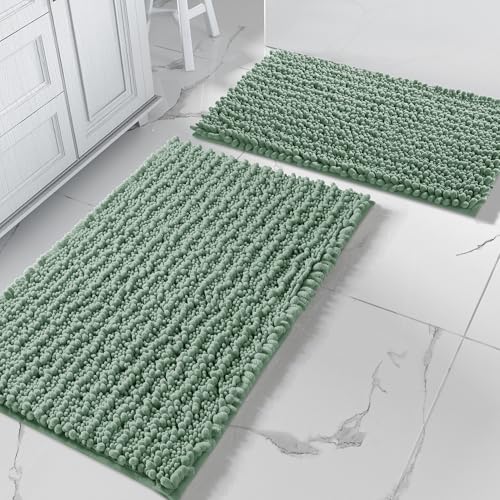 Yimobra Bathroom Rugs Sets 2 Piece, Super Absorbent Bath Mat Set, Green - color: Green, size: 32''x20''+24''x17''