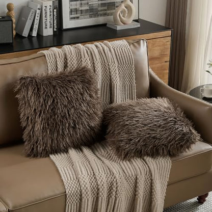 FUTEI Pack of 2 Faux Wool Throw Pillow Covers 18x18 Inch, Dark Coffee - color: Dark Coffee