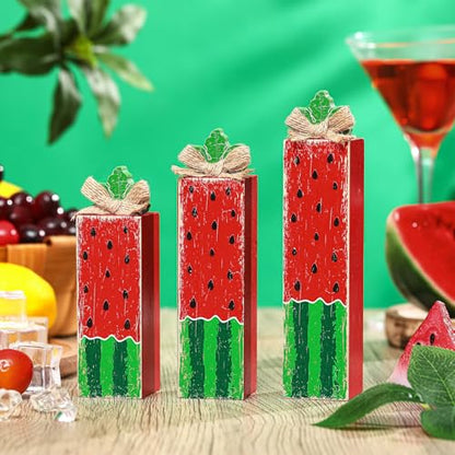 MiniInflat 3 Pcs Watermelon Table Decor, Summer Fruit Wooden Block Sign - style: Watermelon