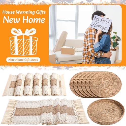 Boho Table Runner and Placemats Set, 6 Sets, Brown, 12x72 - color: Brown, size: 12x72"