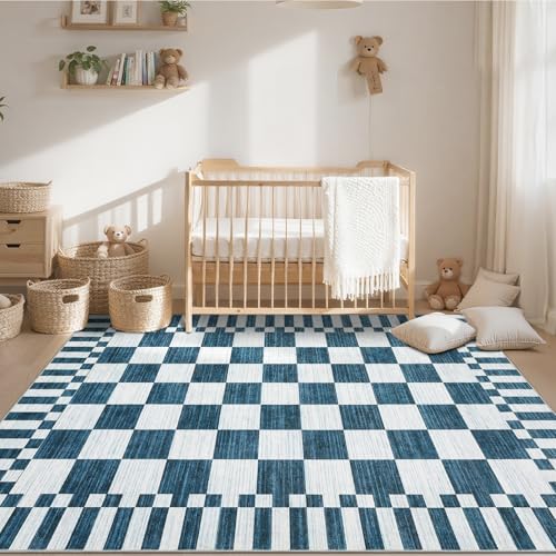 Garvee Area Rugs 9x12 Living Room Washable Rug Checkered Rugs - color: Modern Plaid - Blue, size: 9' x 12' (Rectangular)
