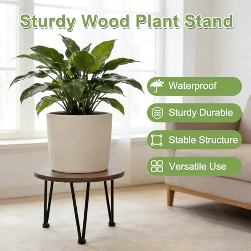 Vigordream Metal Plant Stand Indoor, Heavy Duty Wood Single Planter Holder - size: Medium