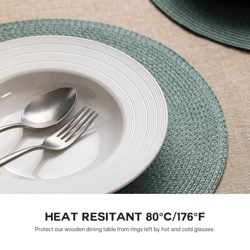 Baroyal Round Placemats Set of 8 Plastic Woven Placemats Washable Wipeable Table Mats for Dining Table Heat Resistant Non-Slip Circle Place Mats (Dusk Green) - color: Dusk Green