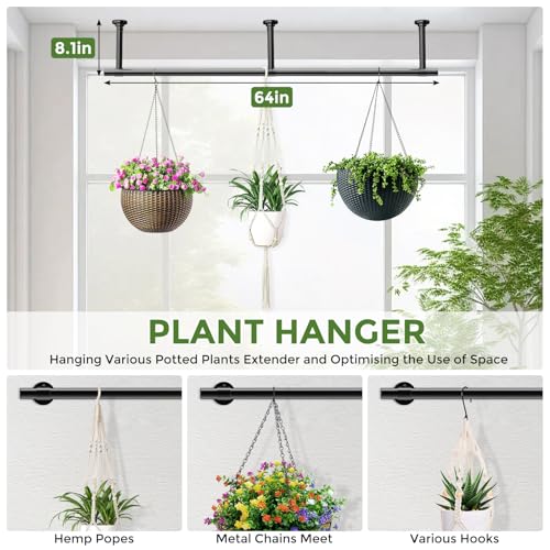 Window Plant Hanger Indoor, 64 Inch Heavy Duty Plant Hanging Rod - size: 64 Inch