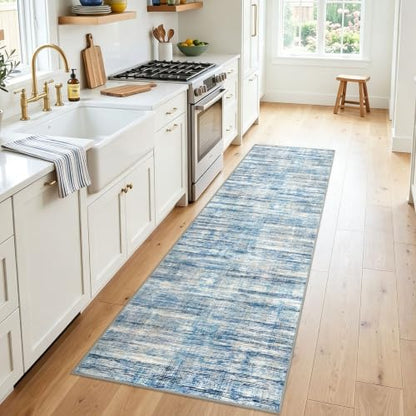 KOZYFLY Modern Washable Rug Runner 2x8 Hallway Runner Rug Blue Beige - color: Blue Beige, size: 2' x 8' (Runner)