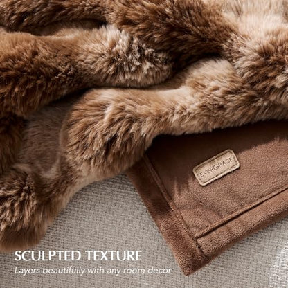 EverGrace Faux Rabbit Fur Bubble Throw Blanket, 60"x80", Lion Caramel - color: Marble Caramel Brown, size: 60"x80"