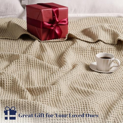 PHF 100% Cotton Waffle Blanket Lightweight Breathable, Queen, Simply Taupe - color: Khaki/Simply Taupe, size: Queen(90" x 90")