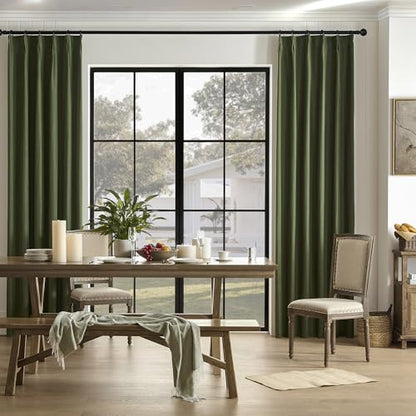 Olive Dark Green Pinch Pleated Curtains 84 Inches Long Burg,Back Tab with Hooks, Cooling Heat Reflective Linen Drapes for Bedroom Track System(2 Panels W40 xL84) - color: Olive Green, size: 40"W x 84"L (Pack of 2)