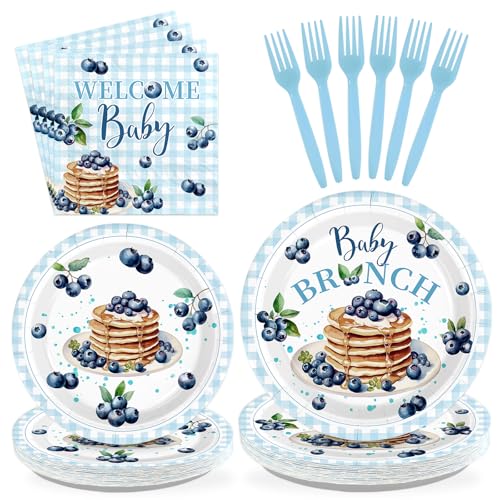 96Pcs Blueberry Baby Brunch Party Decorations for Baby Shower Serves 24 - style: Blueberry Muffin Baby Shower Plates
