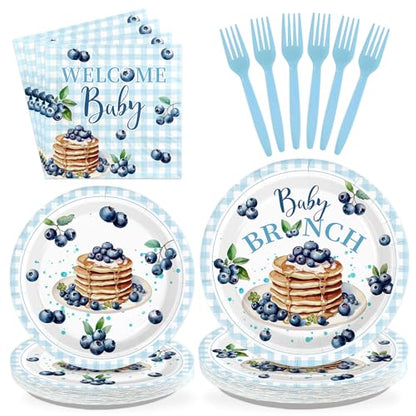 96Pcs Blueberry Baby Brunch Party Decorations for Baby Shower Serves 24 - style: Blueberry Muffin Baby Shower Plates