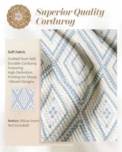 Corduroy Throw Pillow Covers 18x18 - Set of 2 Decorative Spring Pillow Covers with Zipper Farmhouse Decor Modern Throw Pillowcases for Couch Sofa Living Room Home Bedroom, Blue Diamond - color: Blue Diamond, size: 18" x 18" (Pack of 2)