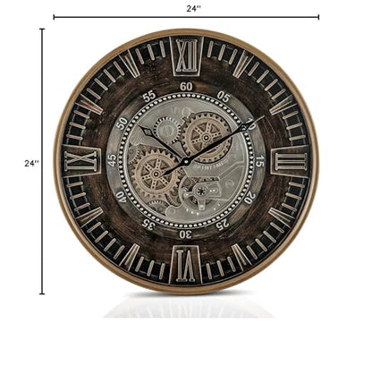 CLXEAST 24 Inch Large Wall Clock with Moving Gears, Antique Gold - color: Antique Brass Gold, size: 24 Inch