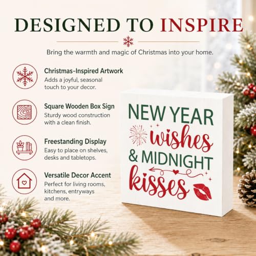 New Year Wishes and Midnight Kisses Wood Box Sign, New Year's Eve Decor - color: Style 27