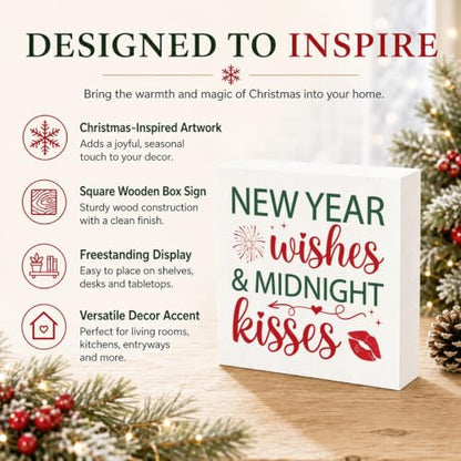 New Year Wishes and Midnight Kisses Wood Box Sign, New Year's Eve Decor - color: Style 27