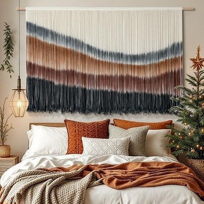 Macrame Wall Hanging Boho Wall Decor Large-Scale Tie-Dye Tapestry 57"W*35"L - color: Coffee