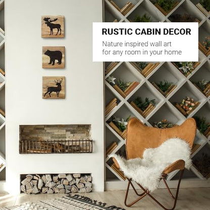 Home Rustique Real Wooden Cabin Decor, Woodland Rustic Wall Art, Set of 3 - color: Woodland Animals