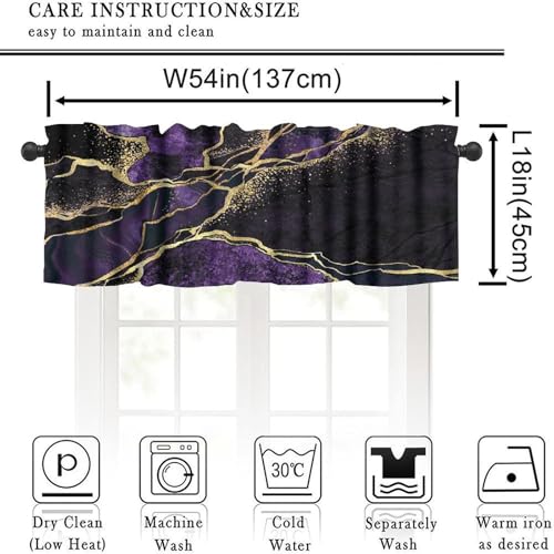Purple Marble Window Valance, Abstract Modern Luxury Gold Black Cracked Lines Print Blackout Short Curtain Treatment for Home Kitchen Bedroom Living Room Cafe, 54x18inch - color: Marble-23