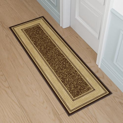 Ottomanson 2x5 Kitchen Rug Runner – Non-Slip Entryway Rug - color: Border Dark Brown, size: 1'8" x 4'5" (Runner)
