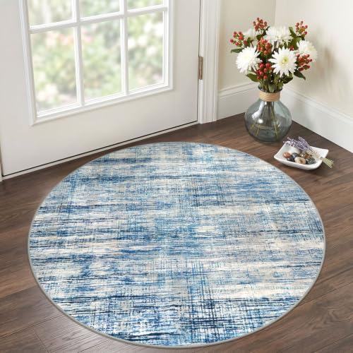KOZYFLY Abstract Circle Rug 3Ft Washable Kitchen Round Rug Blue Beige - color: Blue Beige, size: 3' (Round)