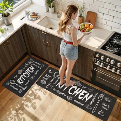 KIMODE Anti Fatigue Kitchen Mats,Black Farmhouse Kitchen Rugs Sets of 2 - color: Kitchen/Black, size: 59"L x 17.3"W x 0.47"Th + 29"L x 17.3"W x 0.47"Th