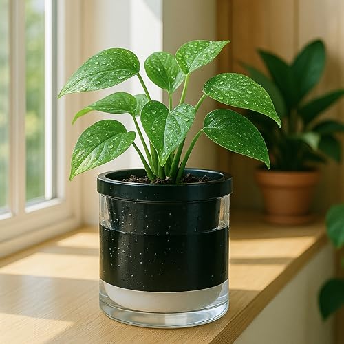 D'vine Dev Self-Watering Black Terracotta Planter Pot, 6 in, 37-X-B-3 - color: Black, size: 6 Inch