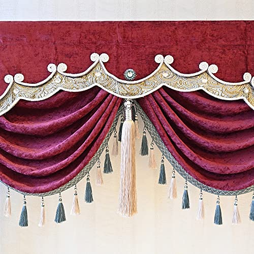 Luxury Burgundy Waterfall Valance Curtain, Floral Embroidered Swag Valance - size: 98"W x 47"L (Pack of 1)