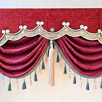 Luxury Burgundy Waterfall Valance Curtain, Floral Embroidered Swag Valance - size: 98"W x 47"L (Pack of 1)