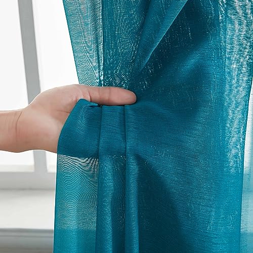 HLC.ME Semi Sheer Grommet Curtains, 2 Panels, 54x95 Inch, Aqua Blue Teal - color: Aqua Blue (Teal), size: 54"W x 95"L (Pack of 2)