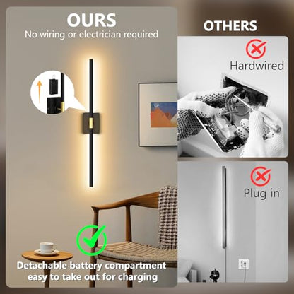 Eneru Battery Operated Wall Sconce, Rechargeable Wireless Light 1 Pack 4CCT - color: Black, size: 1 Pack