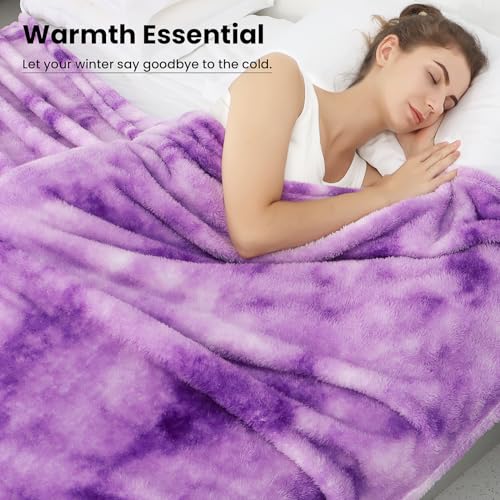 Soft Purple Fleece Blanket, Plush Soft Cozy Microfiber Throw for Couch, Sofa, Bed, Lightweight Warm Comfort Cover, Elegant Home Room Decor, Christmas Birthday Gifts for Women Mom Sister Friend - color: Purple Tie Dye Blanket, size: Size 40" x 50"(100 x 13