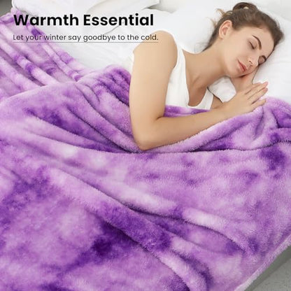obinsm Purple Fleece Throw Blanket Queen Size, Soft Fuzzy Blankets for Bed - color: Purple Tie Dye Blanket, size: Size 90" x 90"(228 x 228 cm)