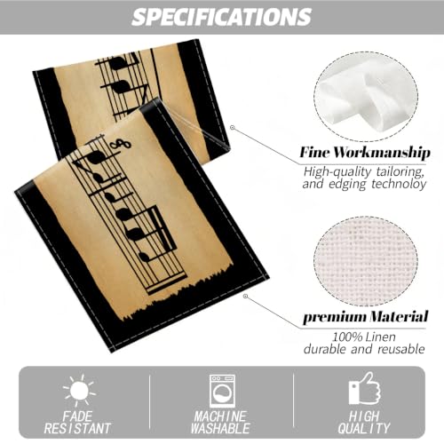 Vintage Moderato Sheet Music Note Table Runner, Linen Musical Notes Decor - color: Vintage Music Art