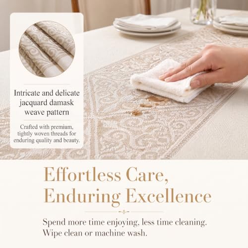 Rectangle Linen Tablecloth Luxury Totem Spillproof Cloth, 55x70 Inch - color: Beige Nel, size: 55"x70"fits 4-6 seats (table length 46"-52")