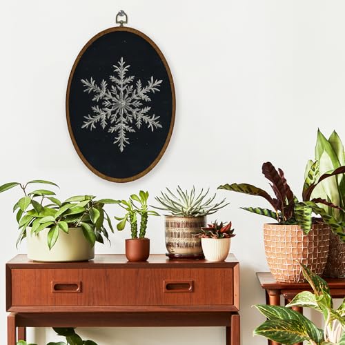 WULQYING Vintage Christmas Snowflake Wall Art Decor, Winter Christmas Oval Framed Canvas Art Prints, Dark Academia Rustic Winter Xmas Wall Hanging Decor for Home Bedroom Living Room, 8.6x11.4 Inches - color: Color 14