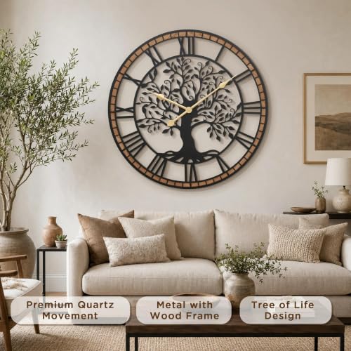 Micasso Large Wall Clock Decorative: 38 Inch Tree of Life Battery Operated - color: Tree, size: 38 Inch