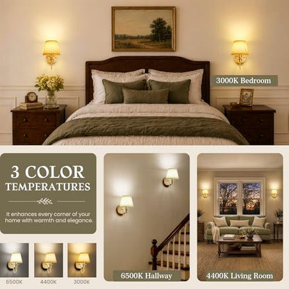 6000mAh Battery Operated Wall Sconces Set of 2, Gold, 10.6 Inch - color: Gold