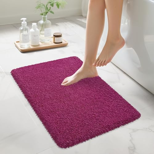 Bathroom Rugs Non Slip 24"x16" Soft Absorbent Bath Mat, Burgundy - color: Burgundy, size: 24" x 16" (Rectangular)