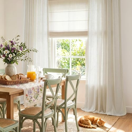 jinchan Beige Linen Curtains with Laced Trim Back Tab 50x 96 Inch 2 Panels - color: Laced Beige, size: 50"W x 96"L (Pack of 2)