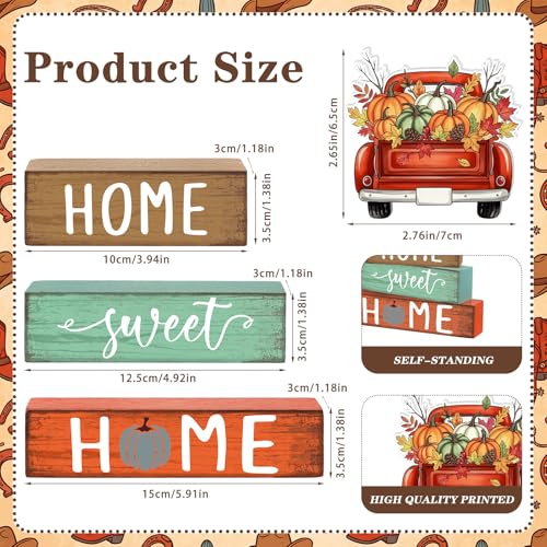 Cinnvoice 4 Pcs Fall Truck Pumpkin Wooden Block Decor Farmhouse Tiered Tray - style: Fall Pumpkin