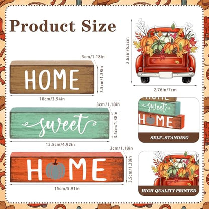 Cinnvoice 4 Pcs Fall Truck Pumpkin Wooden Block Decor Farmhouse Tiered Tray - style: Fall Pumpkin