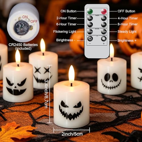 GenSwin Halloween Flameless Votive Candles with Remote Wax - color: 6- Wax Ghost Face